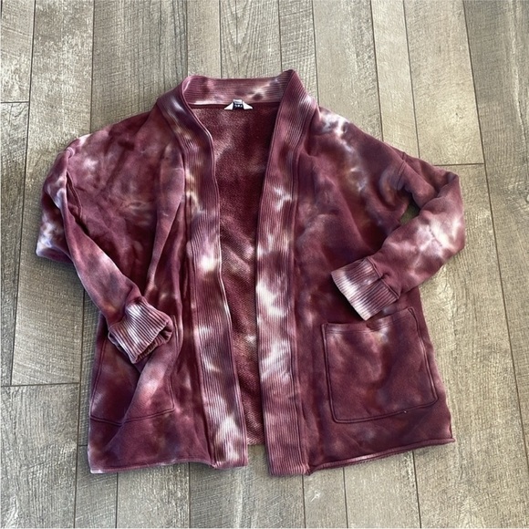 JoyLab Size Medium Maroon Tie Dye French Terry Cardigan Sweater. - Picture 5 of 5